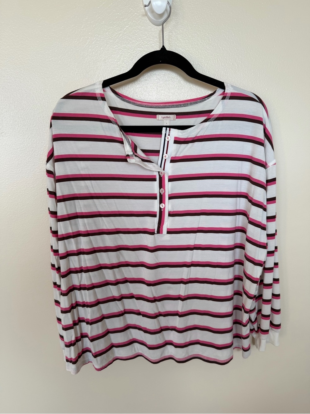 LYREBIRD ModaLuxe Henley Top in Orchid Bloom Stripe